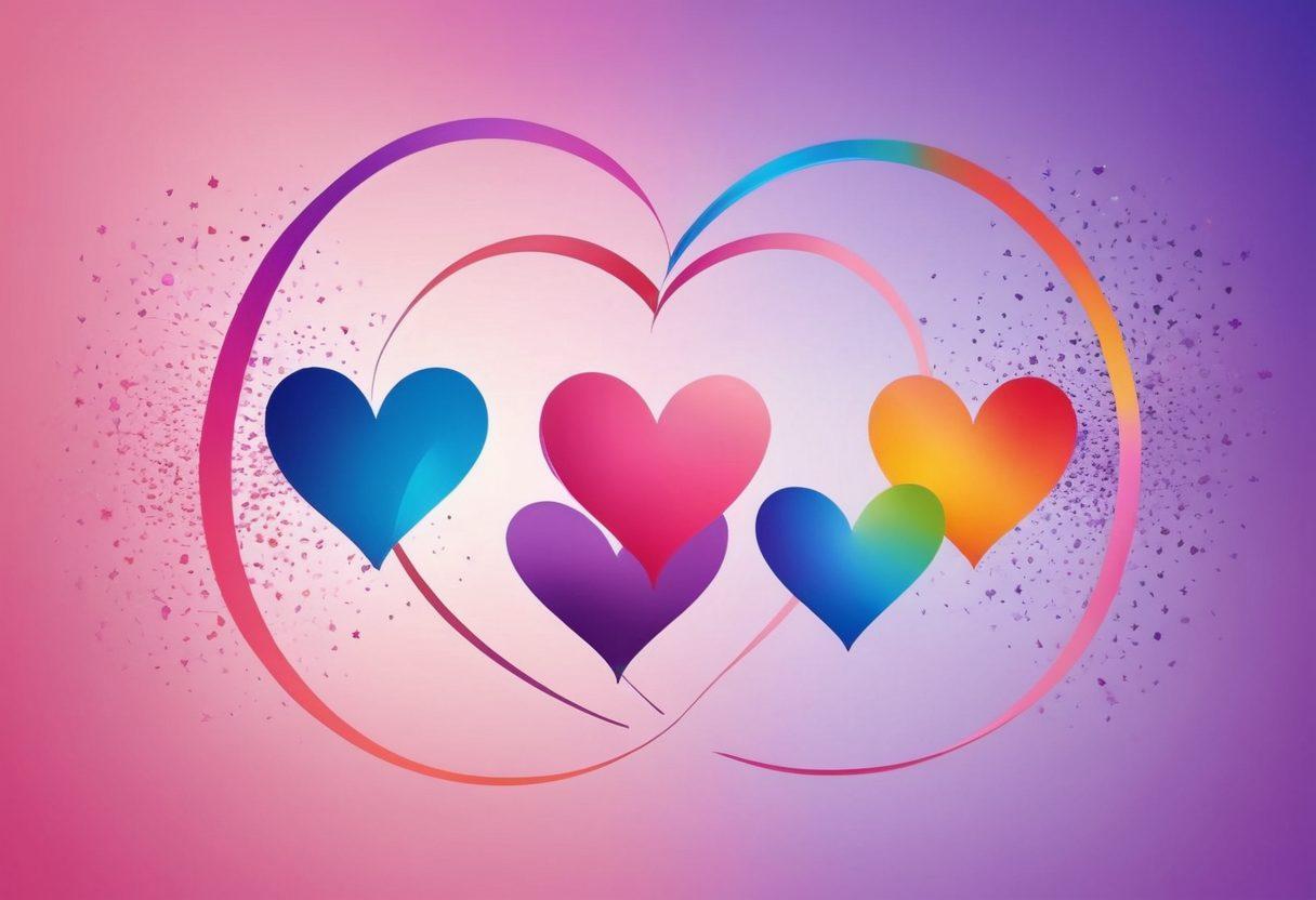 A vibrant rainbow spectrum unfurling like a ribbon across a digital landscape filled with playful silhouettes that symbolize diversity and inclusion. In the foreground, various abstract video frames with colorful scenes hint at varied LGBTQ adult content. The background features soft gradient hues of pink, purple, and blue, evoking a sense of celebration and freedom. Incorporate positive symbols like hearts and stars to enhance the theme of love and acceptance. super-realistic. vibrant colors. white background.